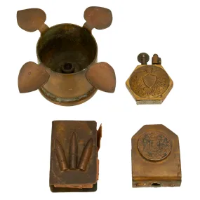 Original U.S. & Australian WWI & WWII Brass Trench Art Lot - 4 Items