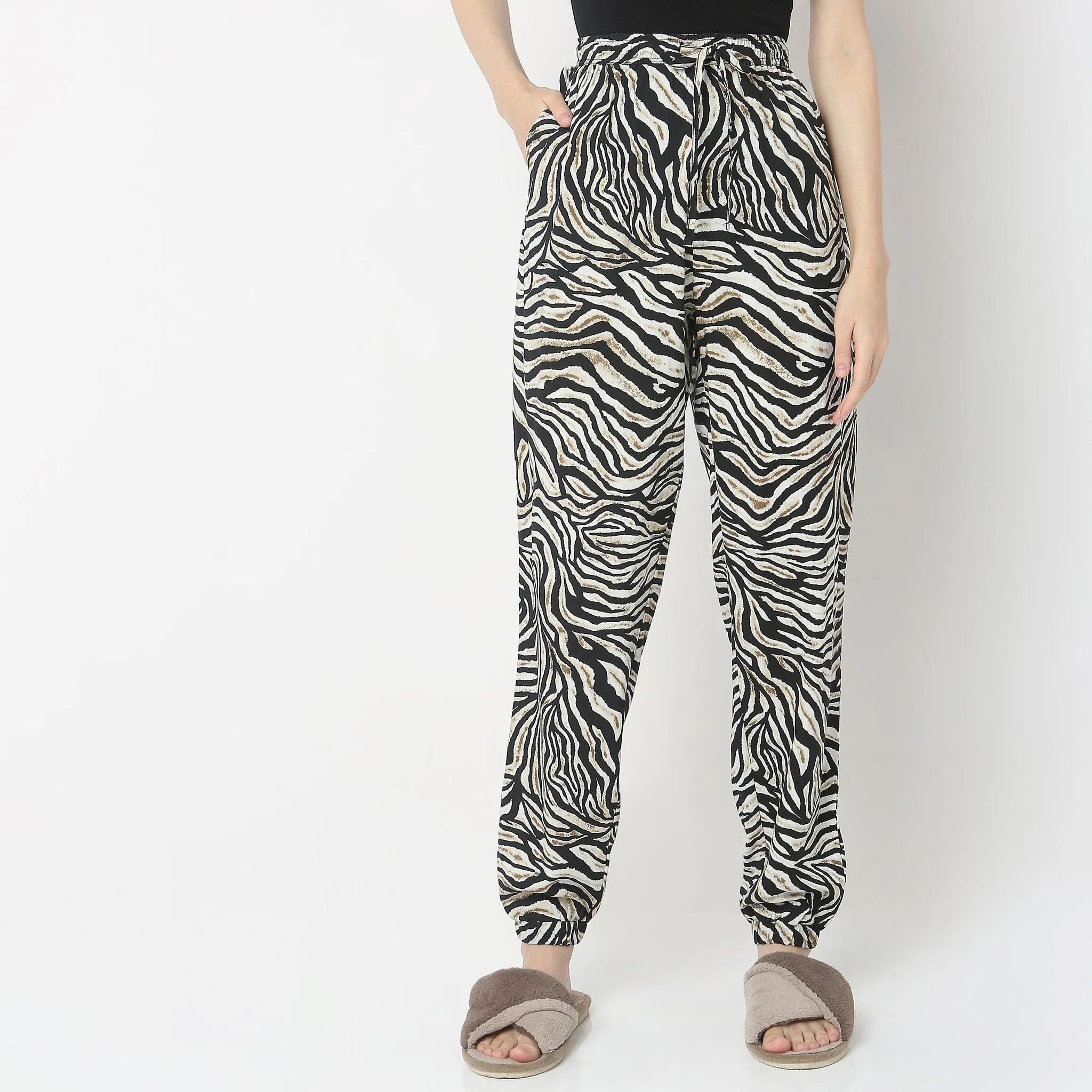 Regular Fit Animal Print Mid Rise Lounge Joggers