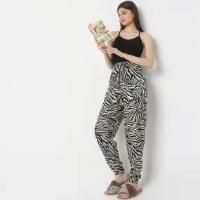 Regular Fit Animal Print Mid Rise Lounge Joggers