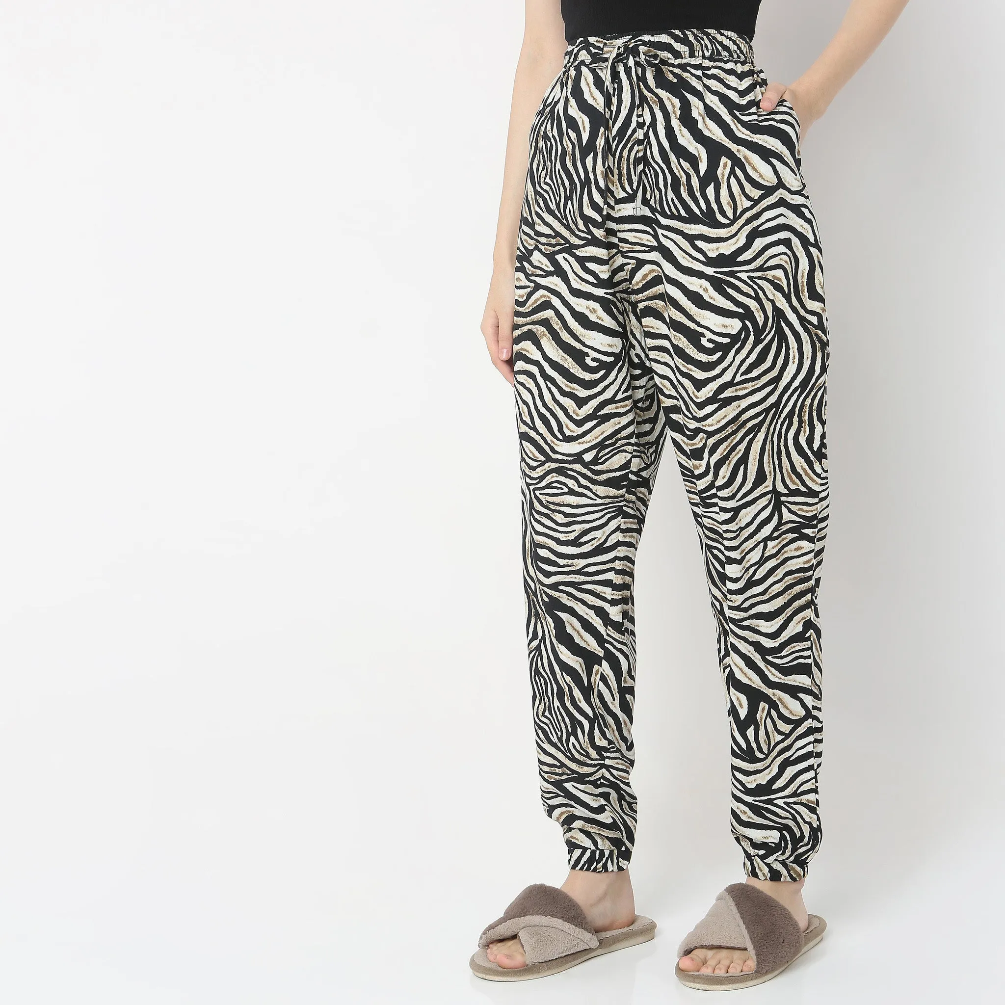 Regular Fit Animal Print Mid Rise Lounge Joggers