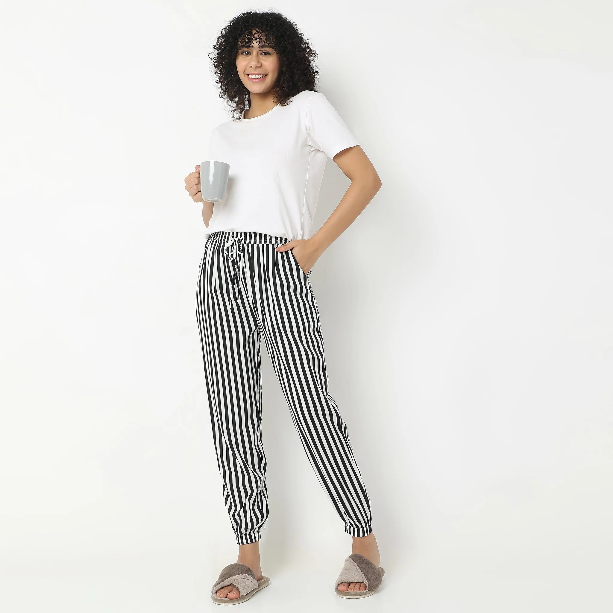 Regular Fit Striped Mid Rise Lounge Joggers