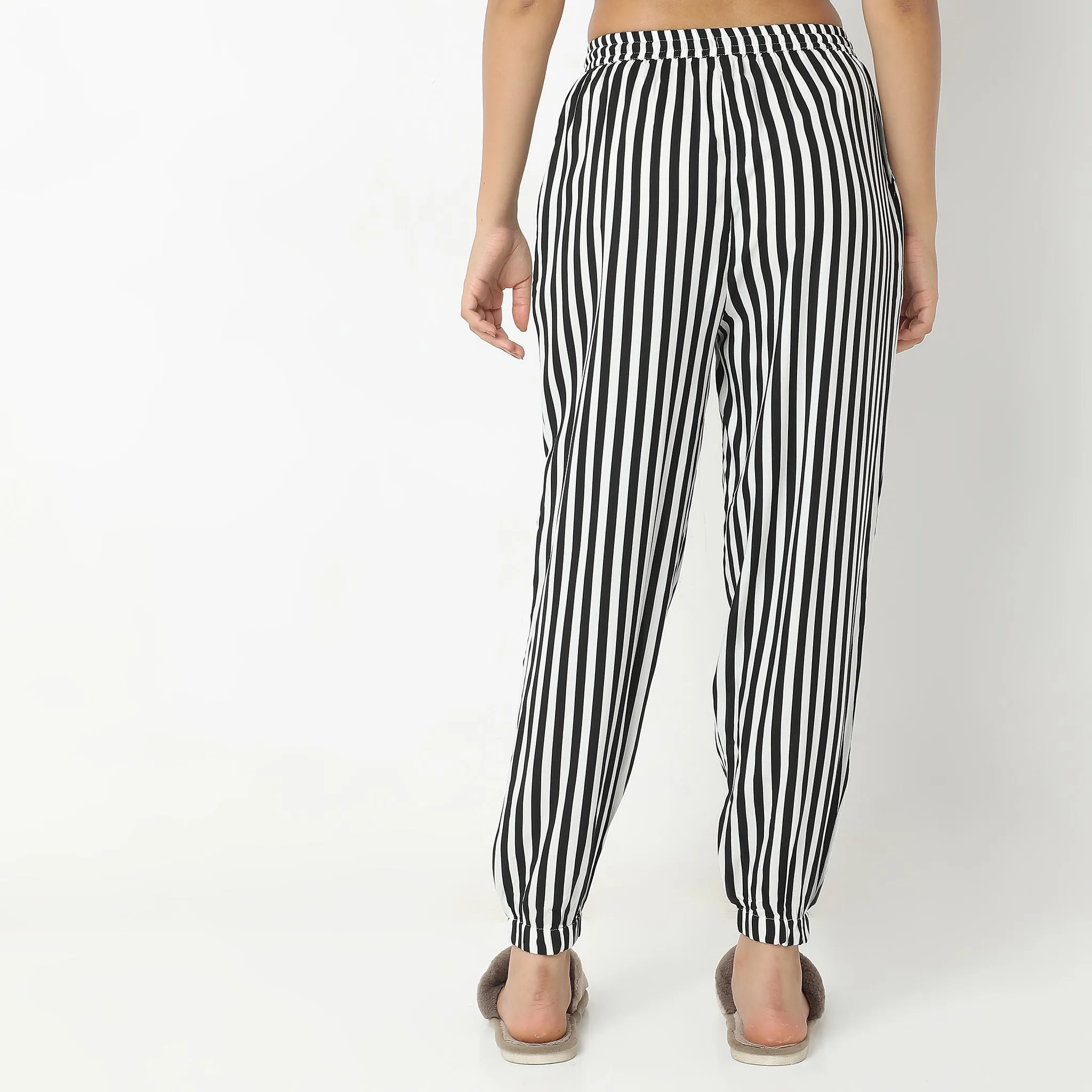 Regular Fit Striped Mid Rise Lounge Joggers