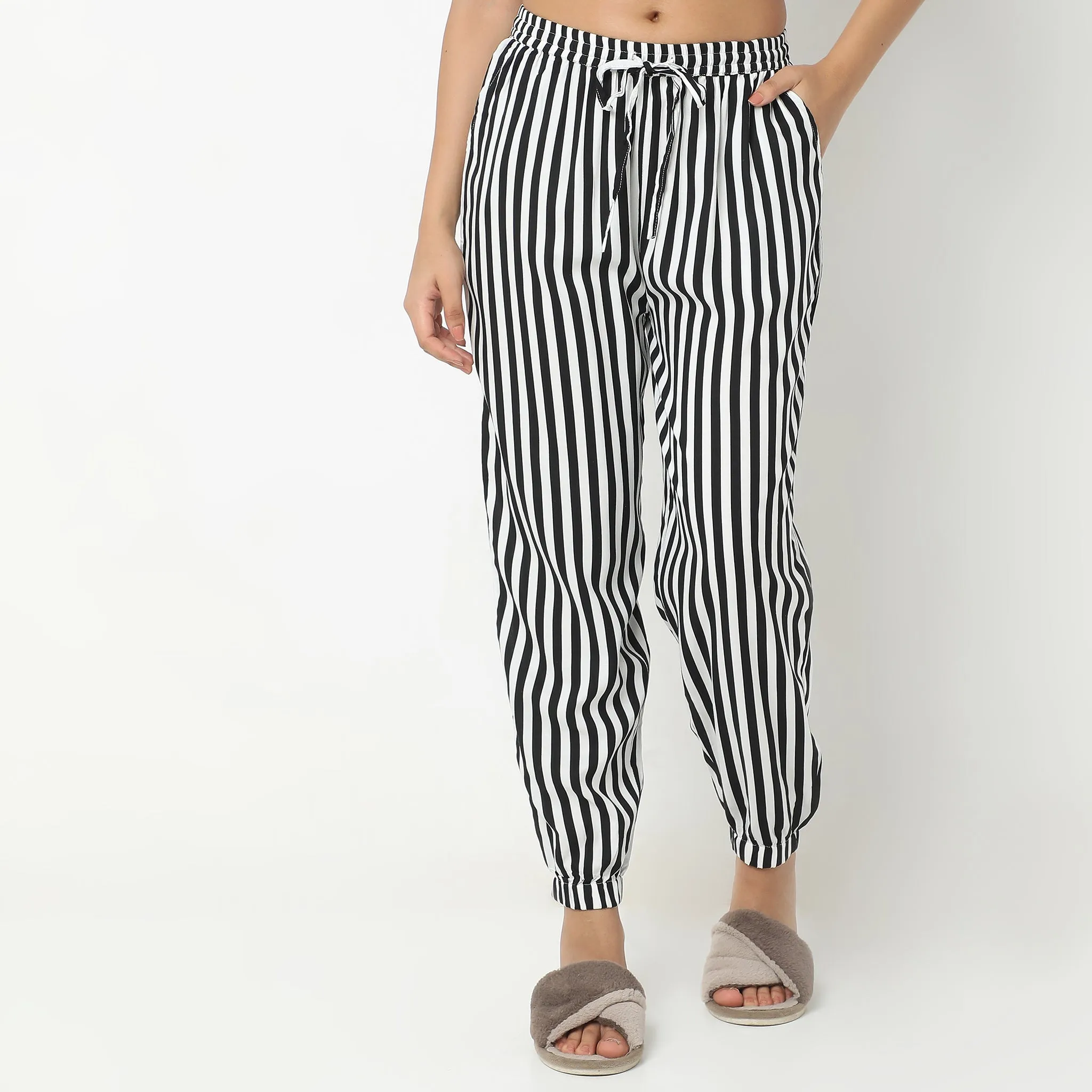 Regular Fit Striped Mid Rise Lounge Joggers