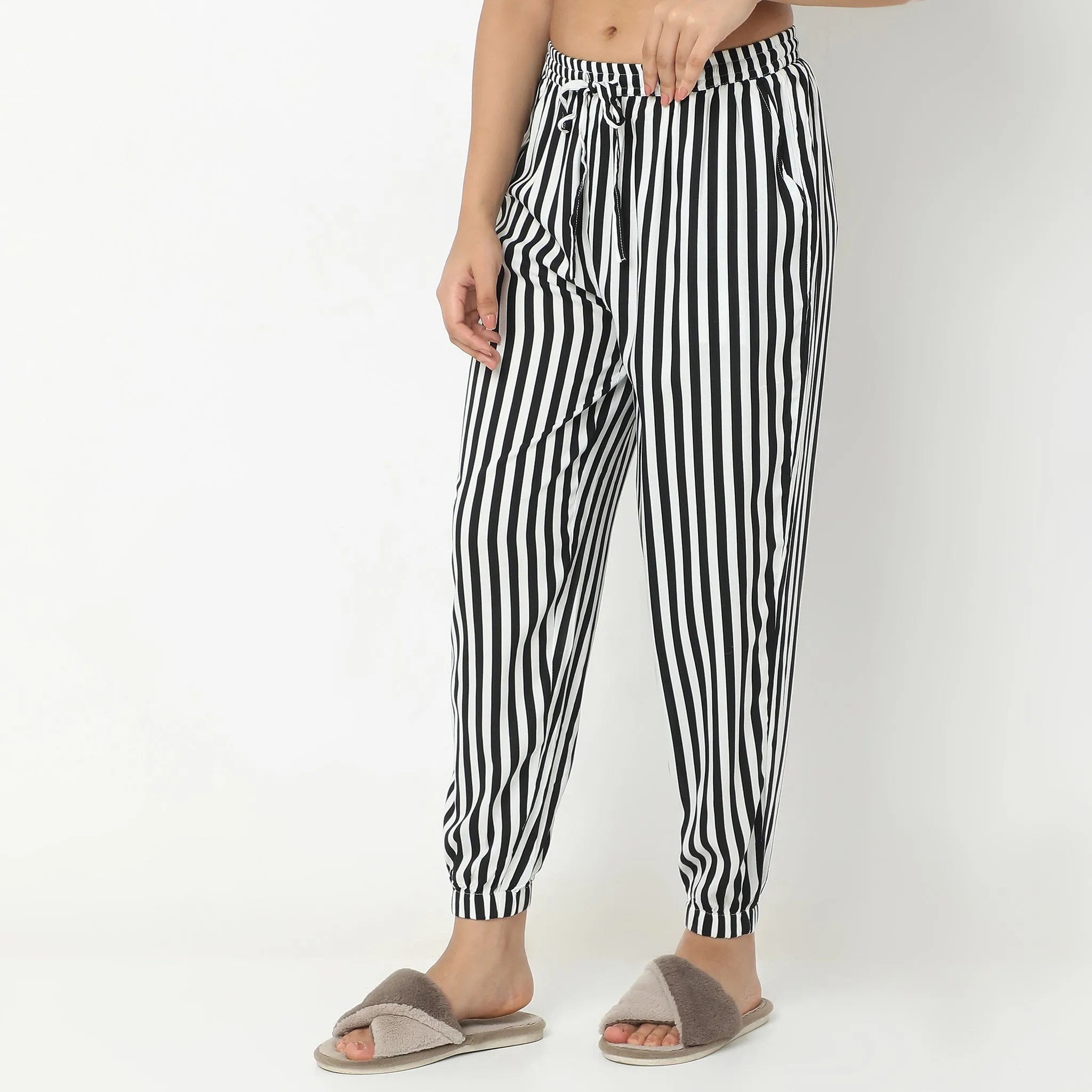 Regular Fit Striped Mid Rise Lounge Joggers