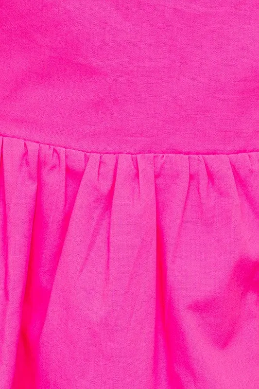SHORT SLEEVE BACK TIE DETAIL BABYDOLL MINI DRESS