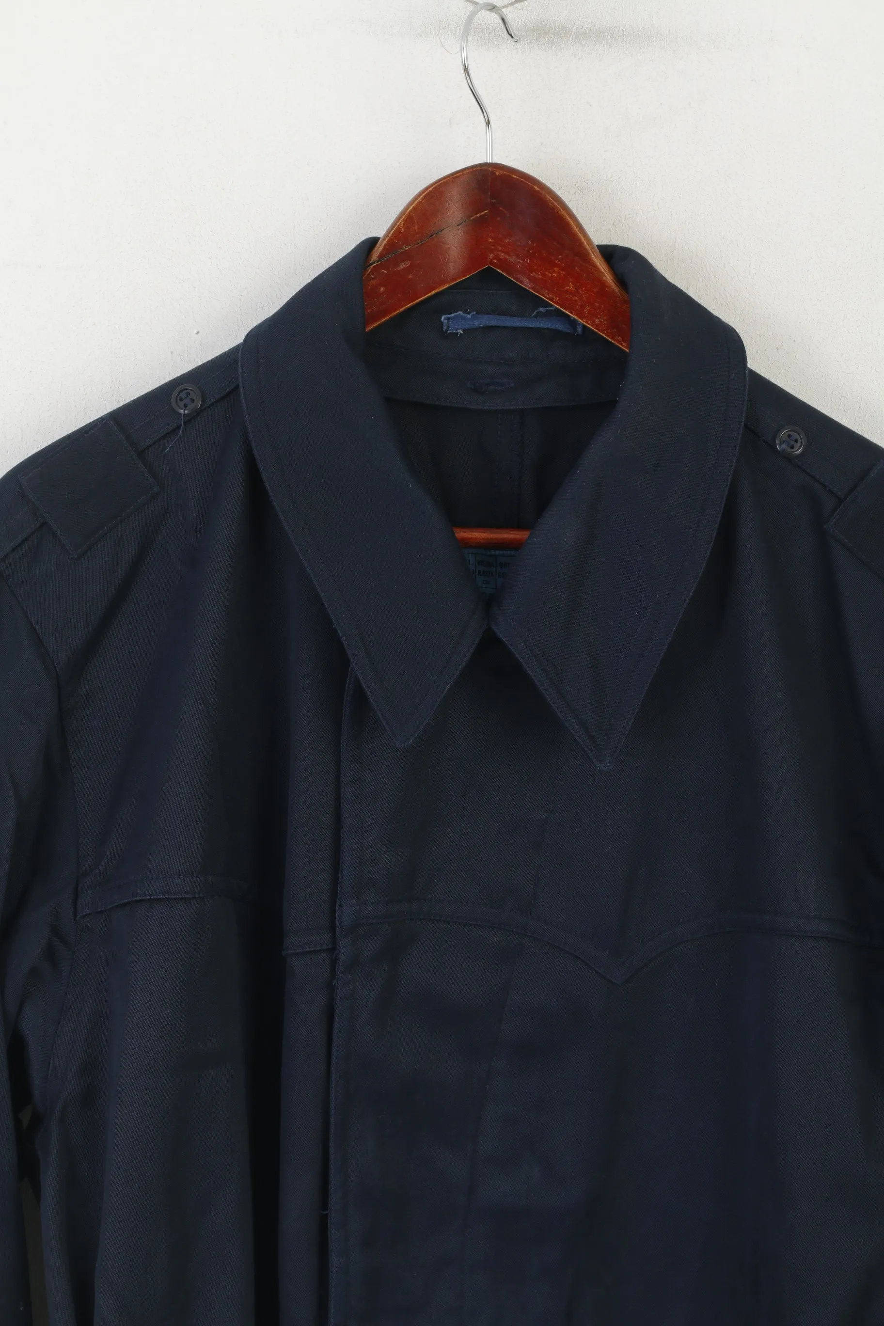 Vintage Men L 184 Coat Navy Cotton Military Croatian Belted Maribor 1979 Trench