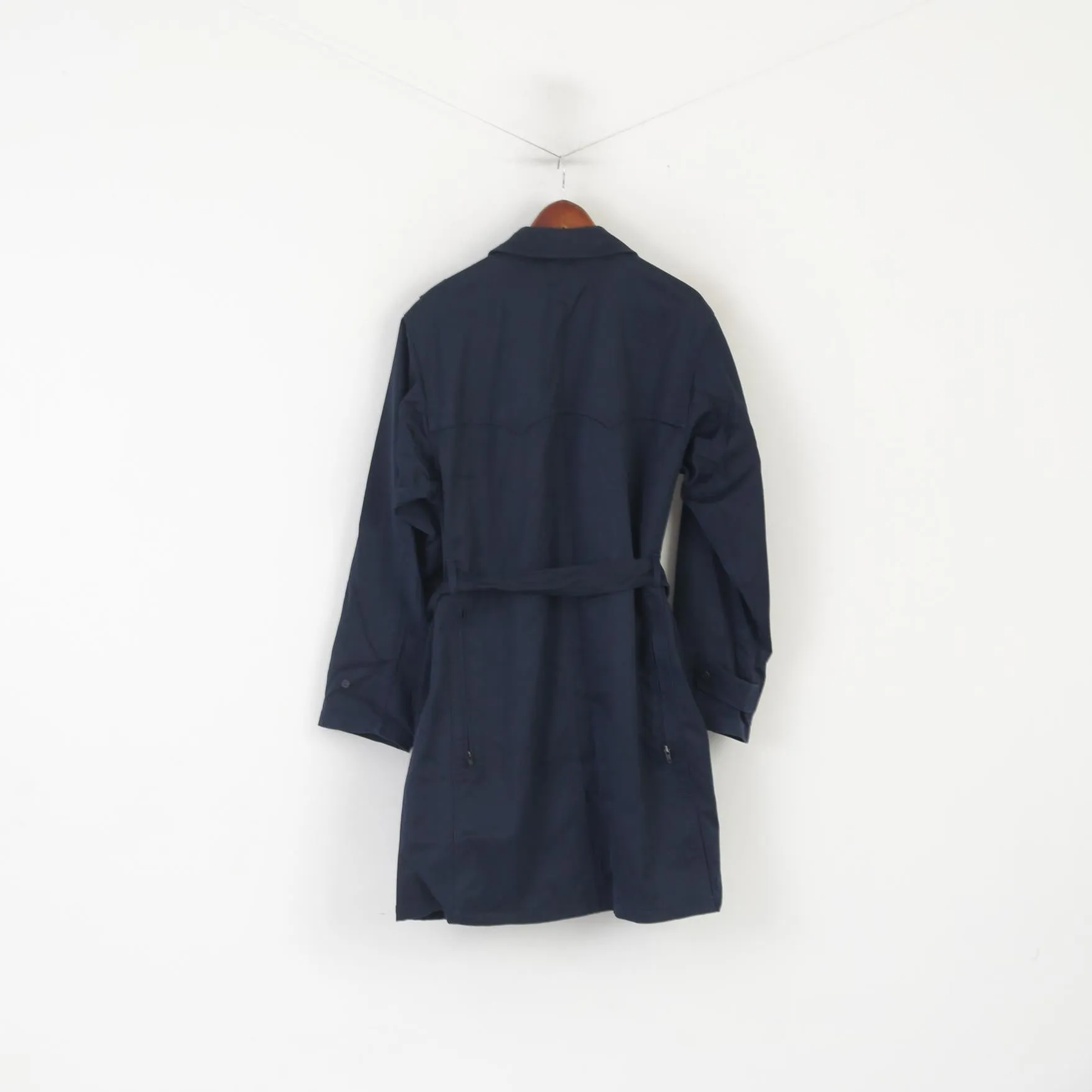 Vintage Men L 184 Coat Navy Cotton Military Croatian Belted Maribor 1979 Trench