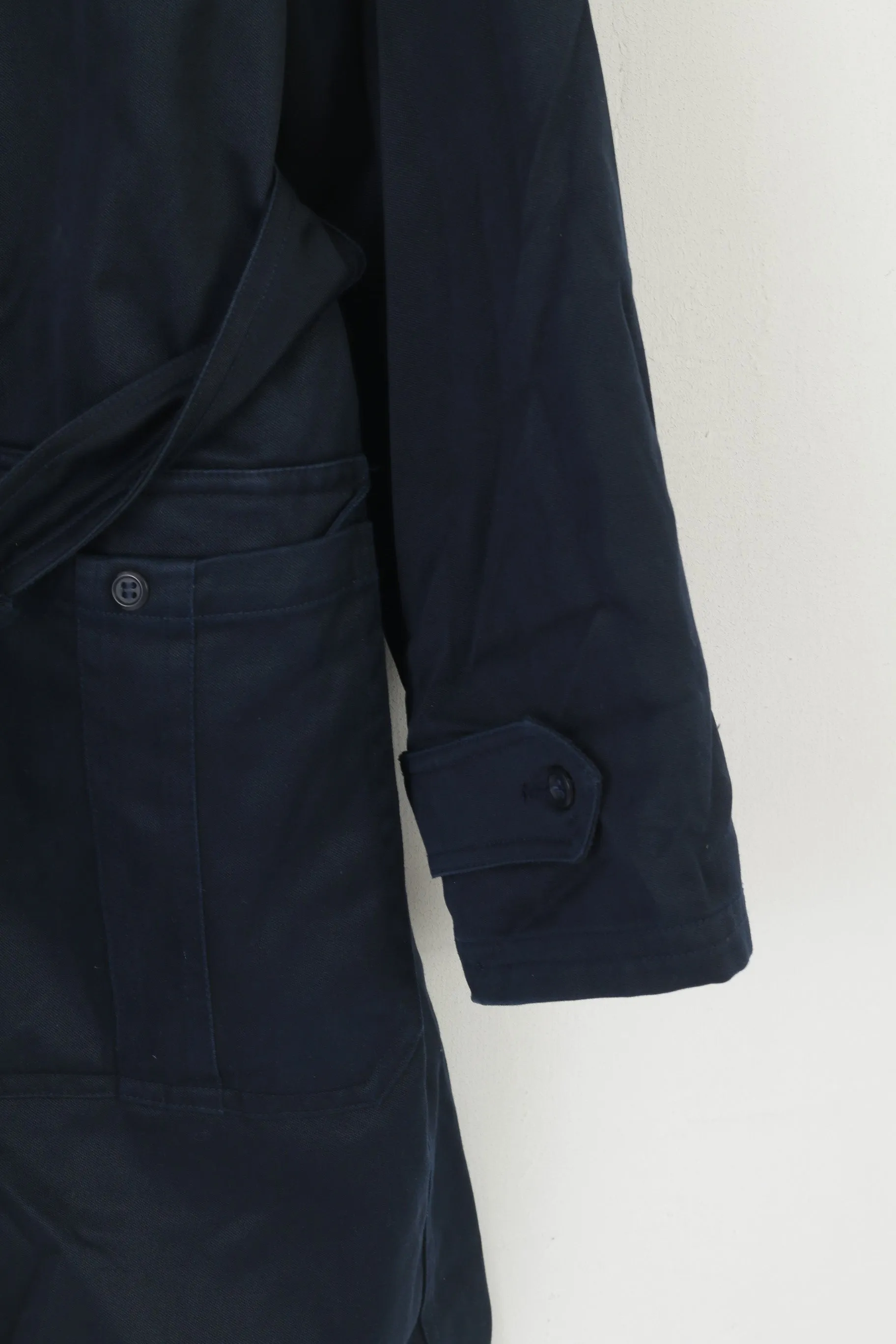 Vintage Men L 184 Coat Navy Cotton Military Croatian Belted Maribor 1979 Trench