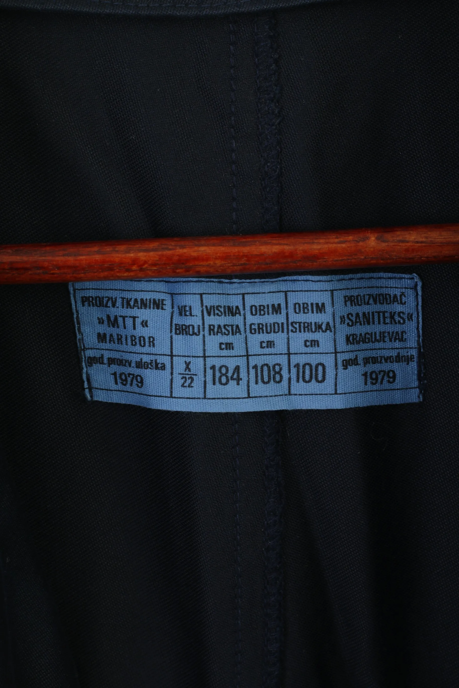 Vintage Men L 184 Coat Navy Cotton Military Croatian Belted Maribor 1979 Trench