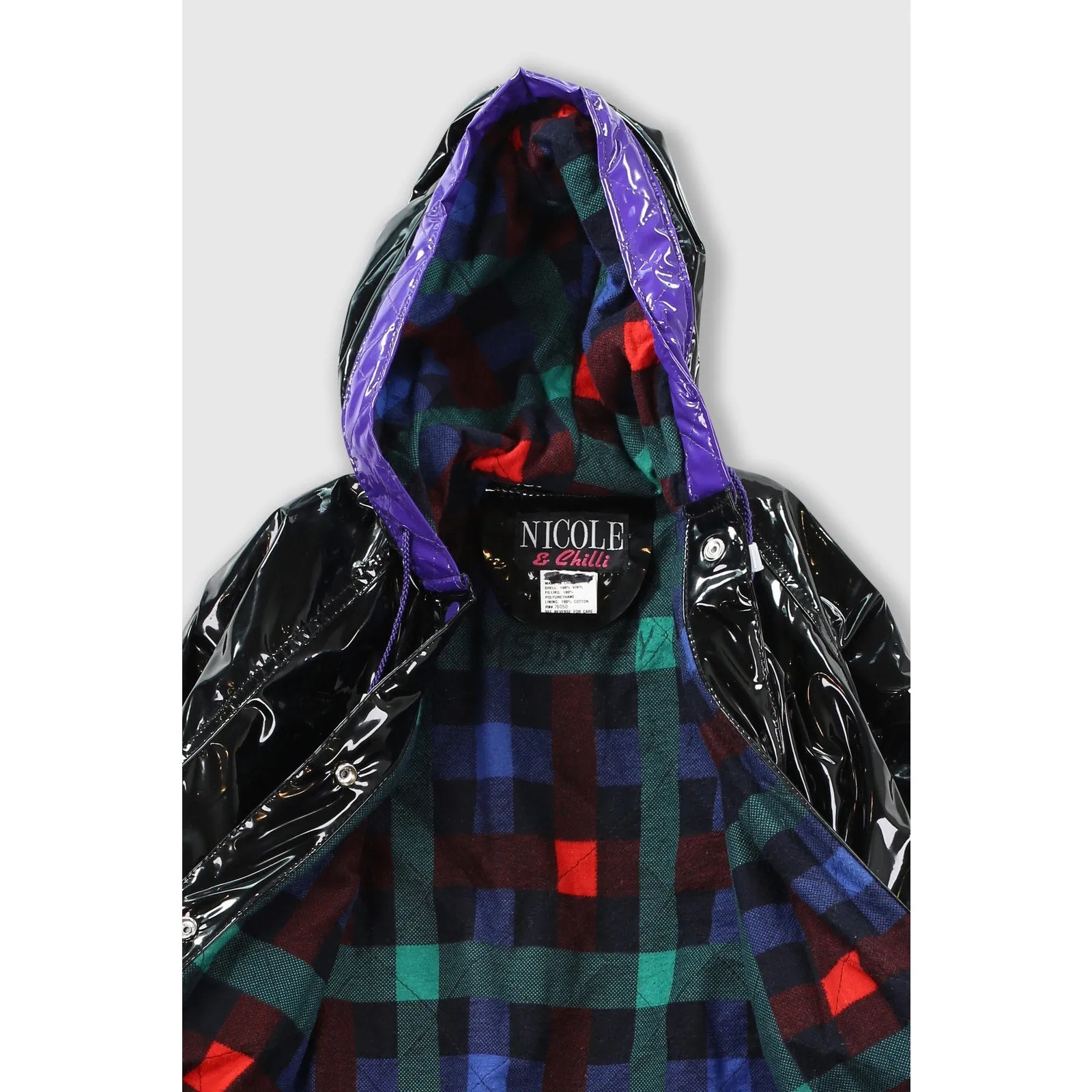 Vintage Y2K Shiny Plaid Lined Raincoat
