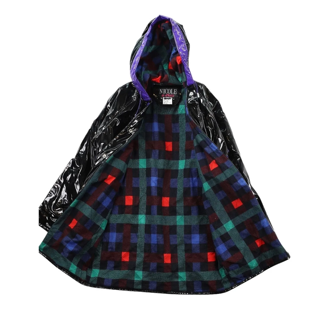 Vintage Y2K Shiny Plaid Lined Raincoat