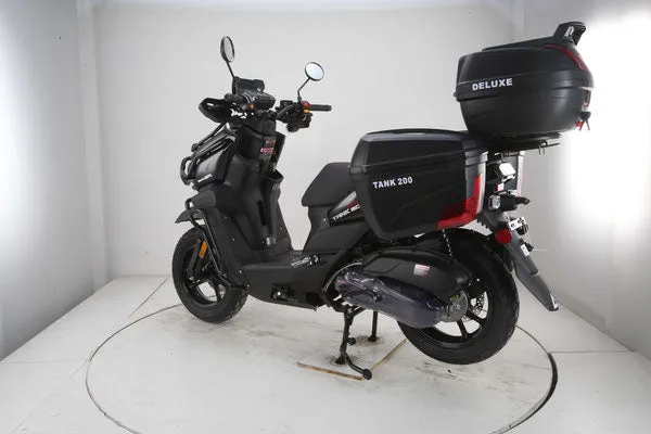 Vitacci Tank 200 EFI DLX.  Fuel Injected 168cc, 13 inch Rims,  Heavy Duty Saddle Bags and Luggage box, Electric Start, CA Legal